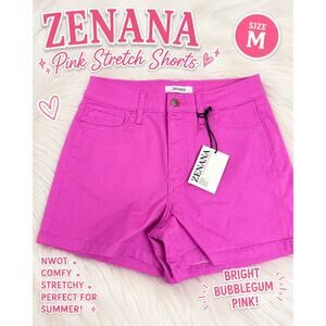 Zenana Pink Stretch Mid Rise Shorts Medium Barbiecore Casual